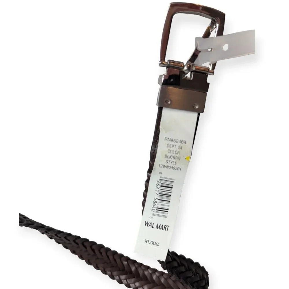 NWT Wonder Nation Black & Brown Reversible Braided Faux Leather Belt Boys XL/XXL